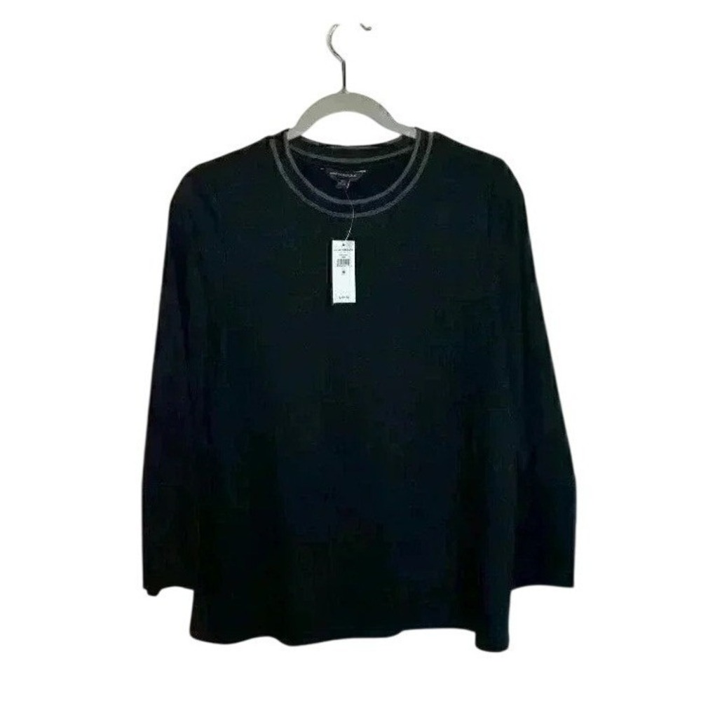NWT Banana Republic Women's Black Grey Crewneck 3/4 Sleeve Tee Size M